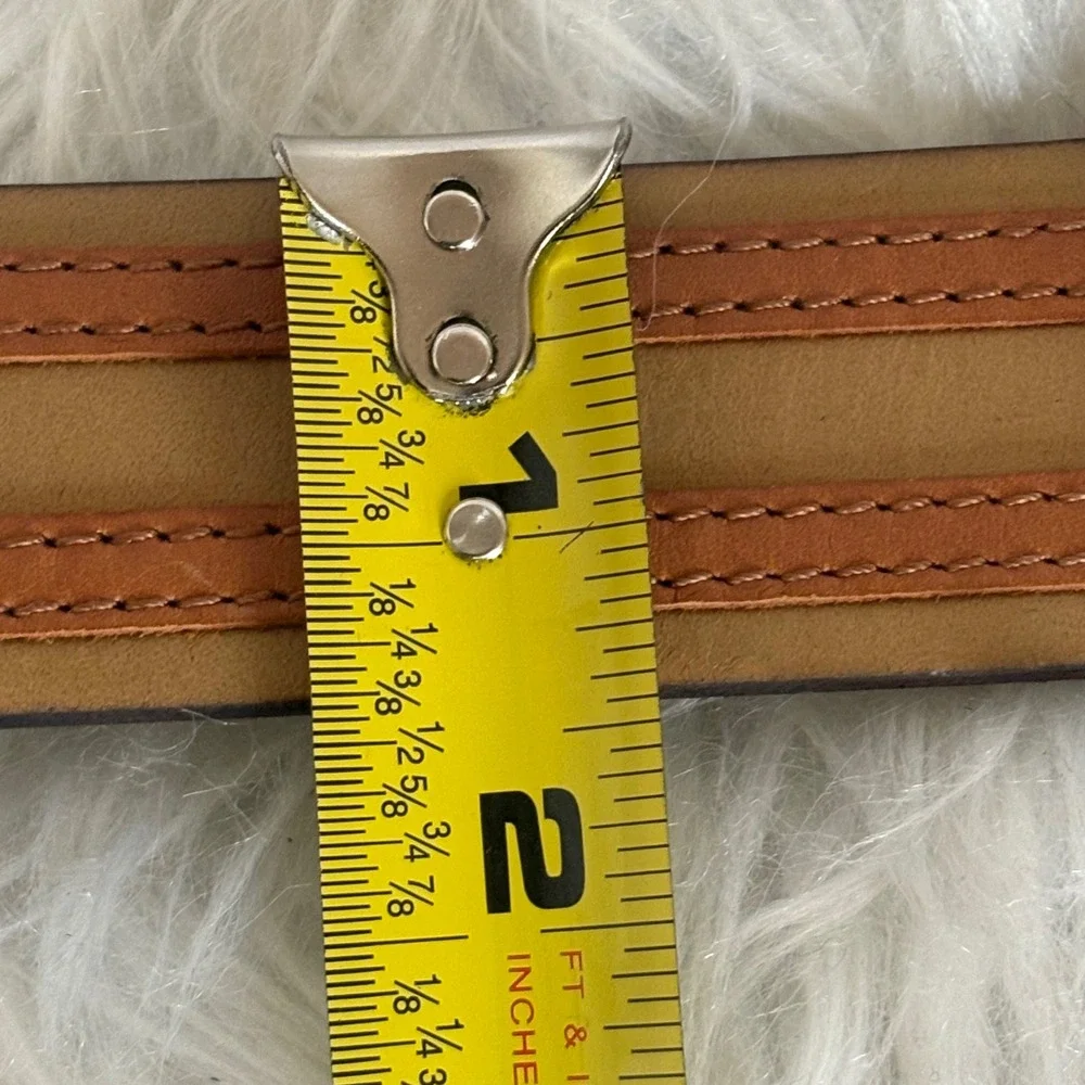 Linea‎ Pelle 230800 Tan Brown Striped Leather Belt Size 34 Antique Brass Buckle